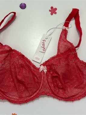 Freya Red Lace Unlined Underwire Half Cup Bra 34E NWT